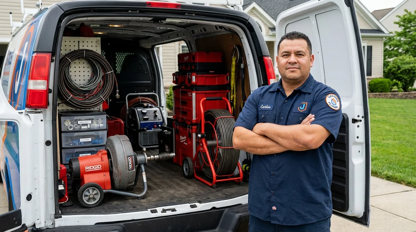 Professional drain cleaning equipment and Johns Plumbing LLC plumber in Kingston