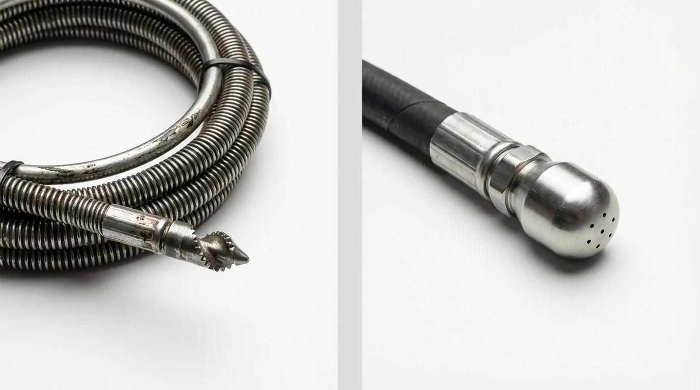 Drain snake cable and hydro jetting nozzle used for drain cleaning in Kingston, RI