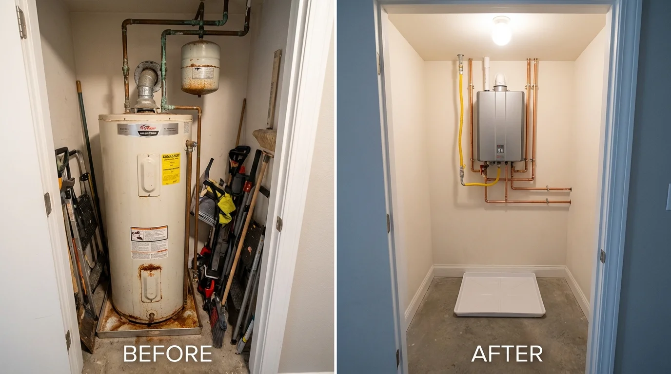 Tank water heater versus wall-mounted tankless unit comparison for Kingston, RI homeowners